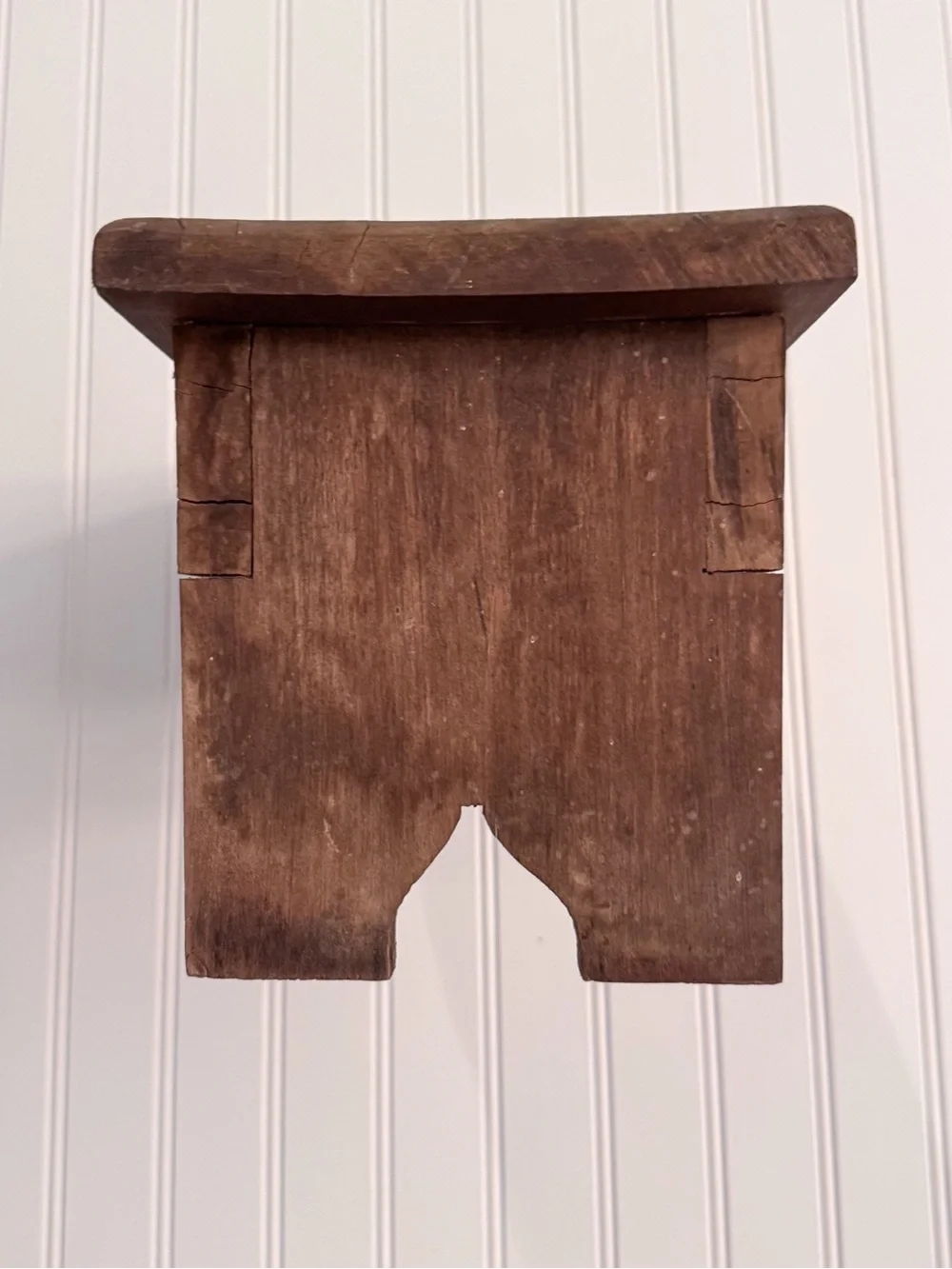 Vintage Weathered Wood Riser with Scalloped Apron | Rustic Display Stand